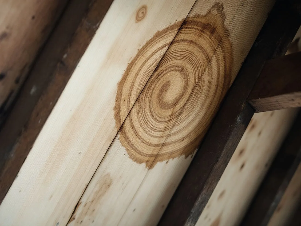 Auréole d'humidité sous les combles signalant une infiltration