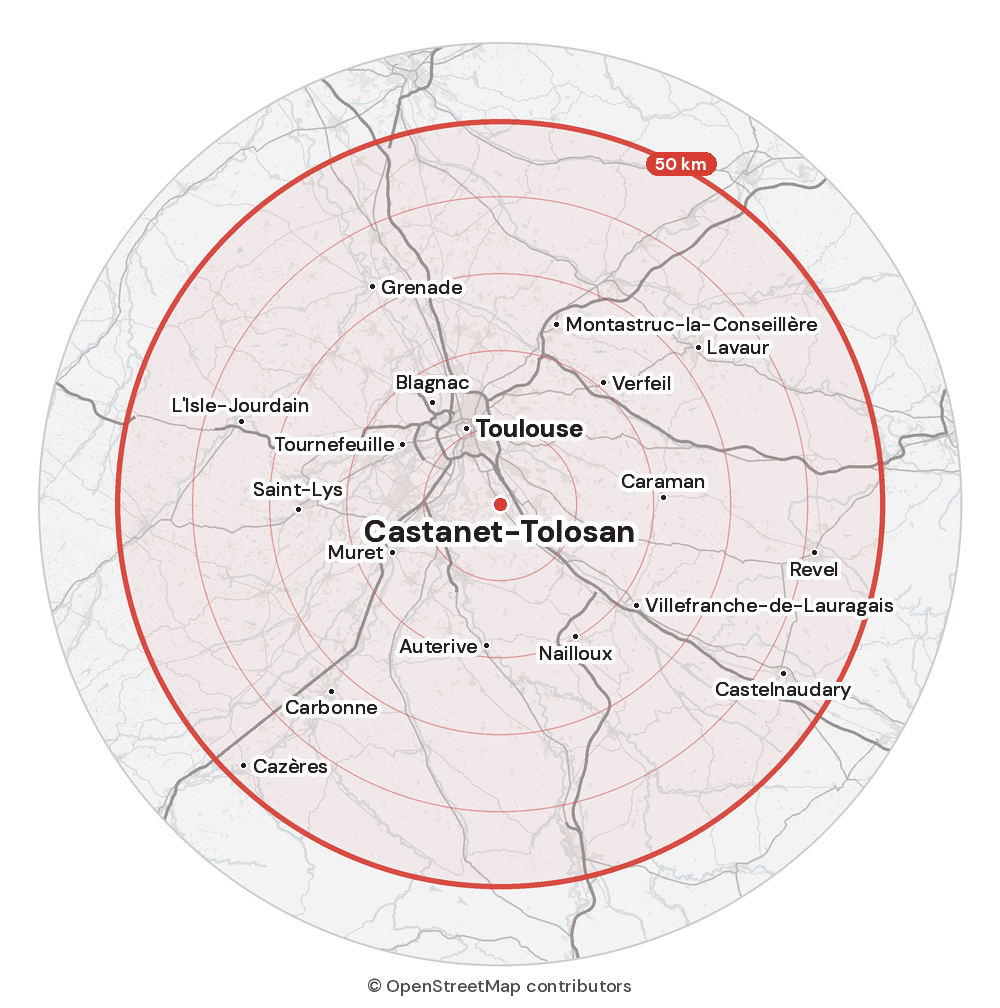 Zone d'intervention : 50 km autour de Castanet-Tolosan
